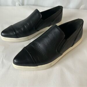 Vince Paeyre Black Leather Cap Toe Slip On Pointed Toe Sneakers